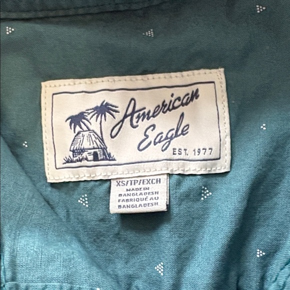 American Eagle Men's Resort Button Down Short Sleeve Poolside Shirt Teal XS - Picture 4 of 5